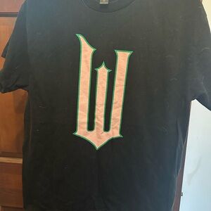 Stylish Black Tee with Green and Pink Design